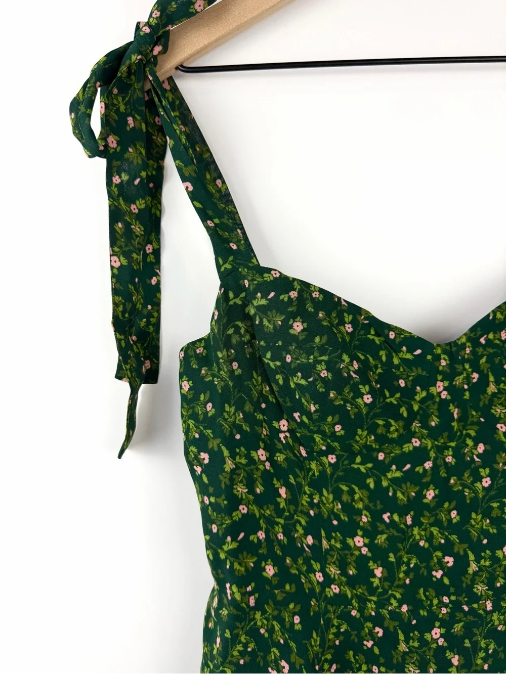 Reformation Green Floral Tie-Shoulder Mini Dress